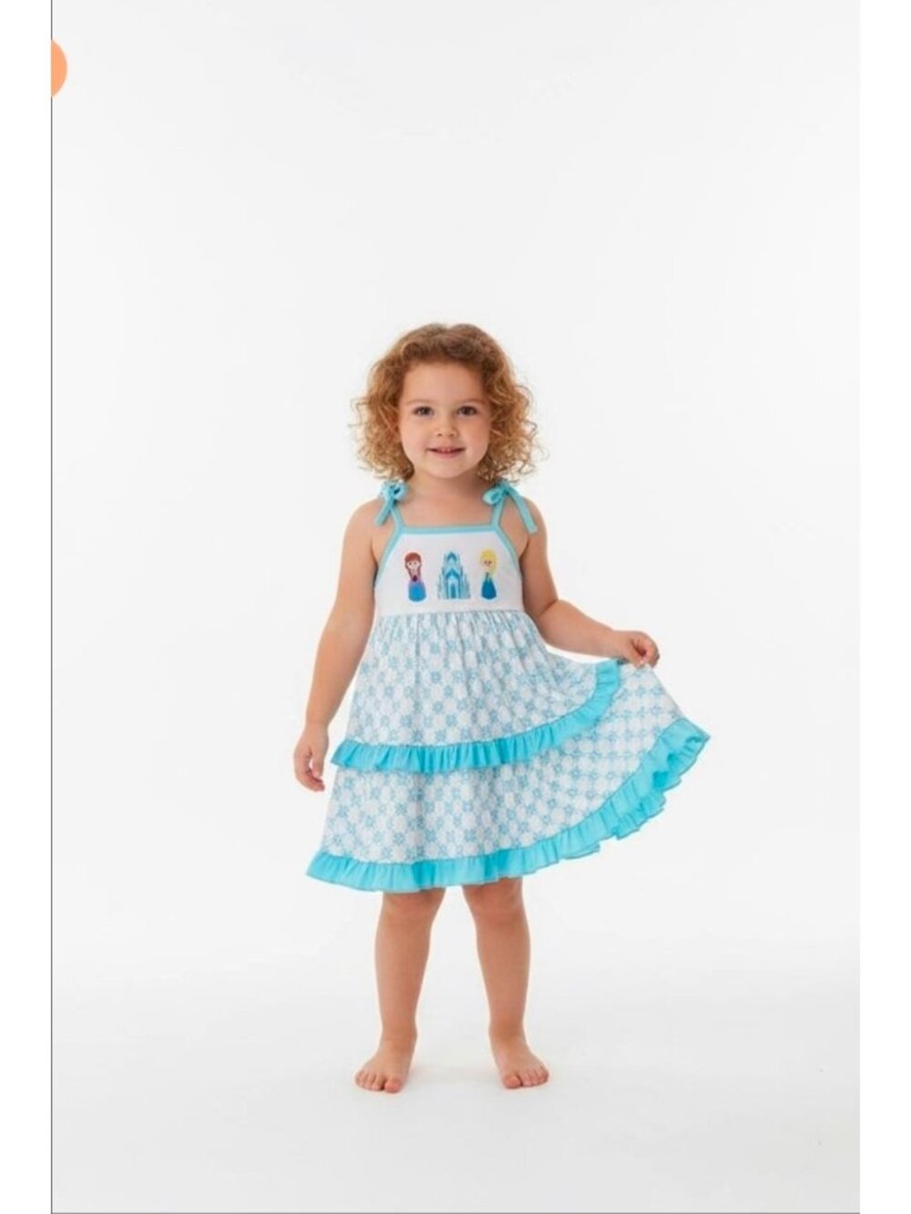 Blue Princess Castle Embroidered Strap Ruffle Twirl Dress Summer Vacation 2T